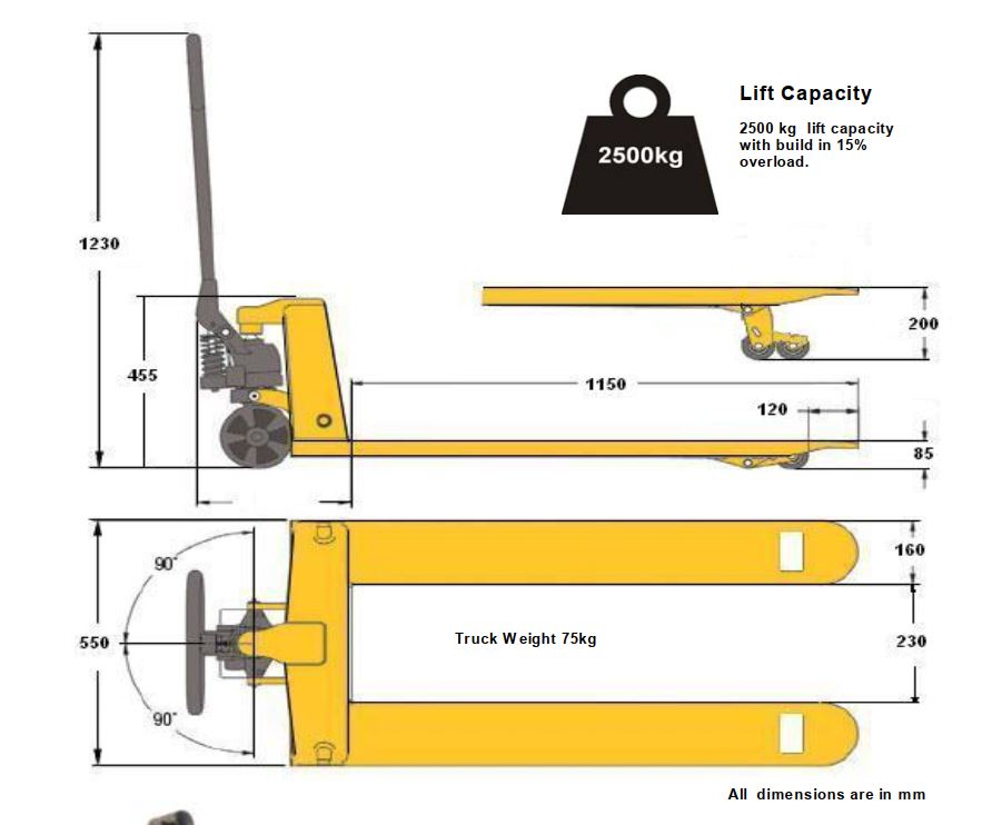 2500kg (2.5T) Capacity 540 x 1150 mm Pallet Trucks and Pump Trucks